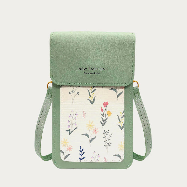 Handytasche für Damen, transparente, berührbare Umhängetasche mit Mini-Aufdruck