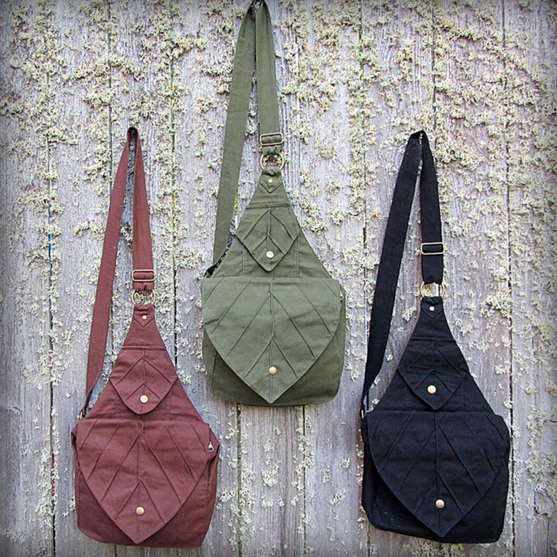 Blattform Ein-Schulter-Rucksack Büchertasche Canvas Umhängetasche Messenger Bag
