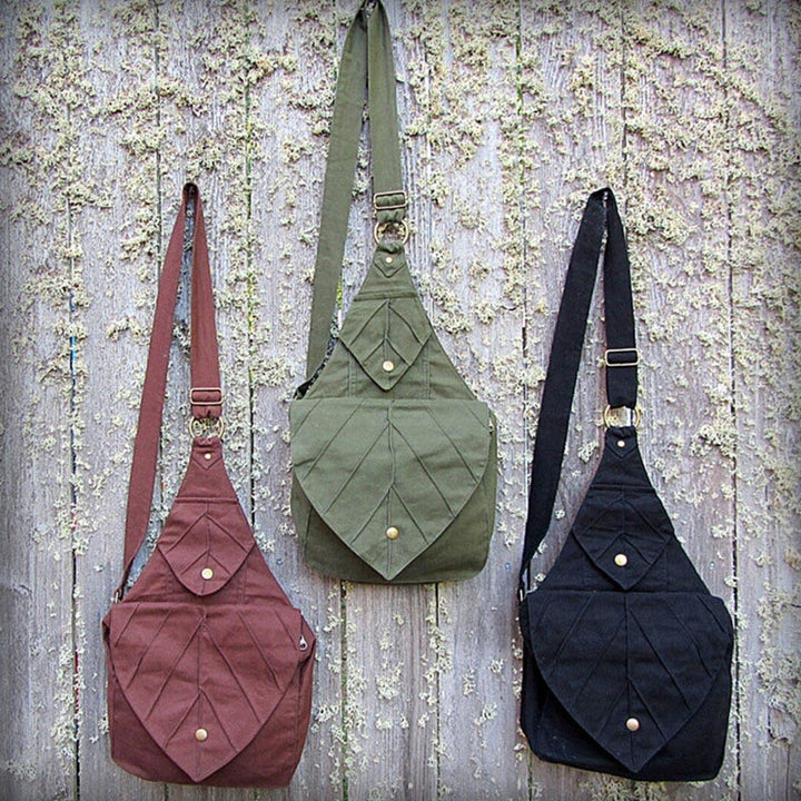 Blattform Ein-Schulter-Rucksack Büchertasche Canvas Umhängetasche Messenger Bag