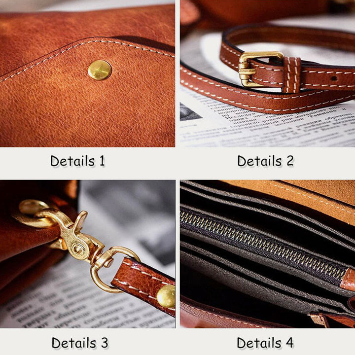 Umhängetasche für Damen, leichte Tasche aus weichem Leder mit mehreren Fächern
