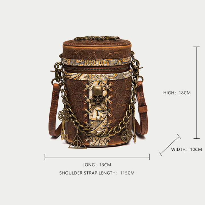 Vintage Umhängetasche Ausgefallene Totenkopf Design Leder Bucket Bag