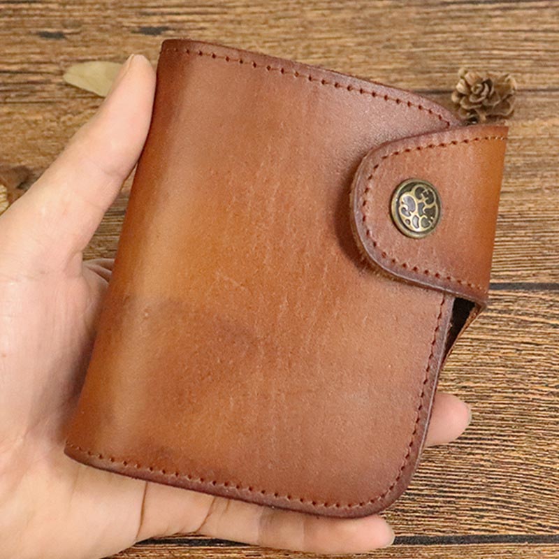 Kurze Brieftasche aus Vintage-Leder, kleine, geräumige Brieftasche mit Kartenhalter für Männer