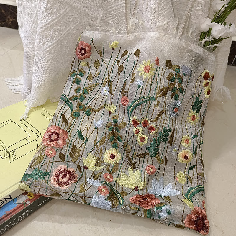 Handtasche für Damen, Netzstoff, handbestickte Blumen, tragbare Umhängetasche