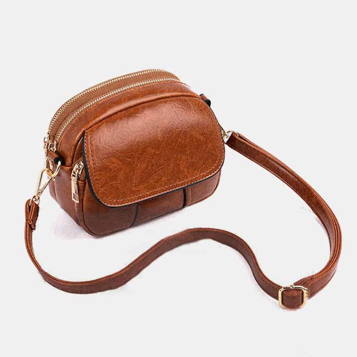 Kleine Umhängetasche aus Leder mit dreifachem Reißverschluss, Schultertasche für Damen