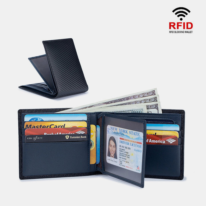 RFID Multi-Slot Prägung Echtes Leder Dreifach gefaltete Super Slim Kurze Brieftasche