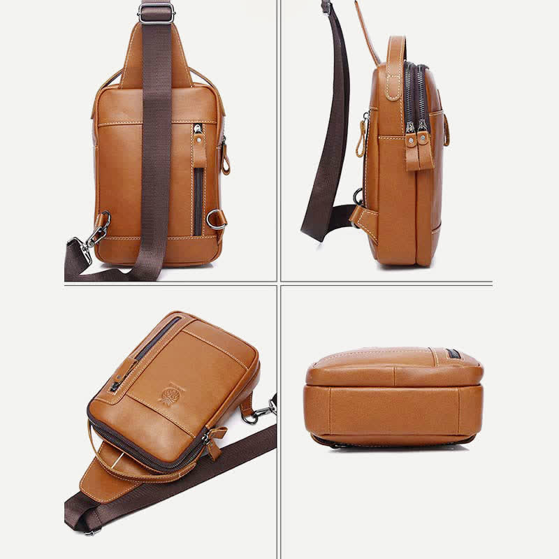 Schultertasche aus echtem Leder für Herren, Vintage-Stil, Umhängetasche, lässiger Wander-Tagesrucksack