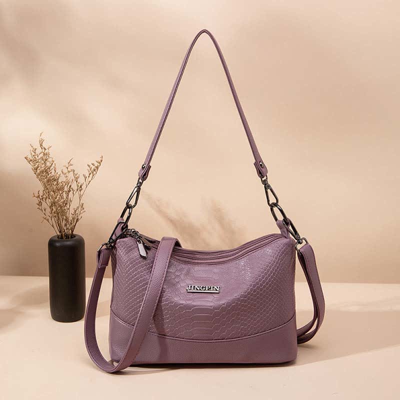 Umhängetasche mit drei Fächern für Damen, Beuteltasche aus veganem Leder