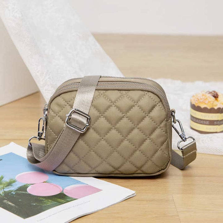 Damen Gesteppte Umhängetasche Dreifach Reißverschluss Kleine Schultertaschen Aus Nylon