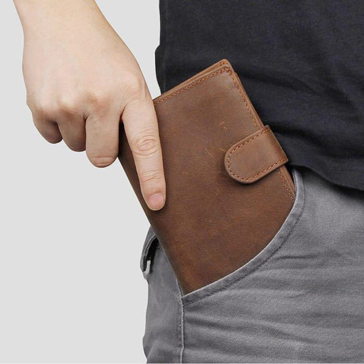 RFID-Kartenetui aus echtem Leder, dreifach faltbar