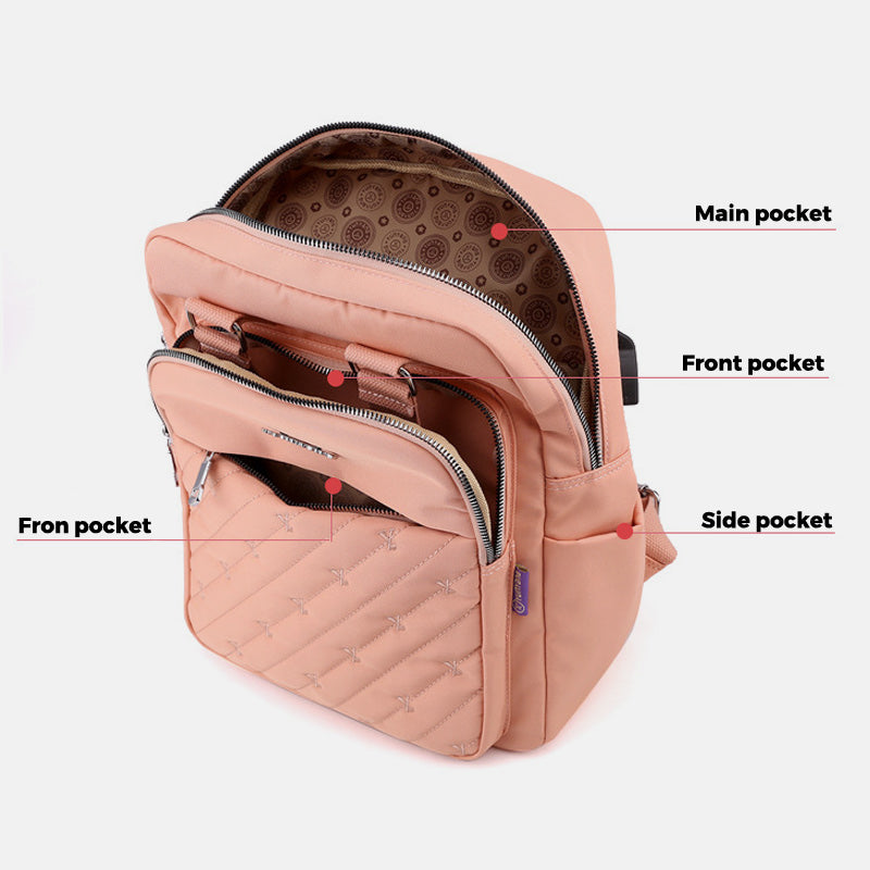 Leichter Rucksack mit Prägestickerei und USB-Ladeanschluss