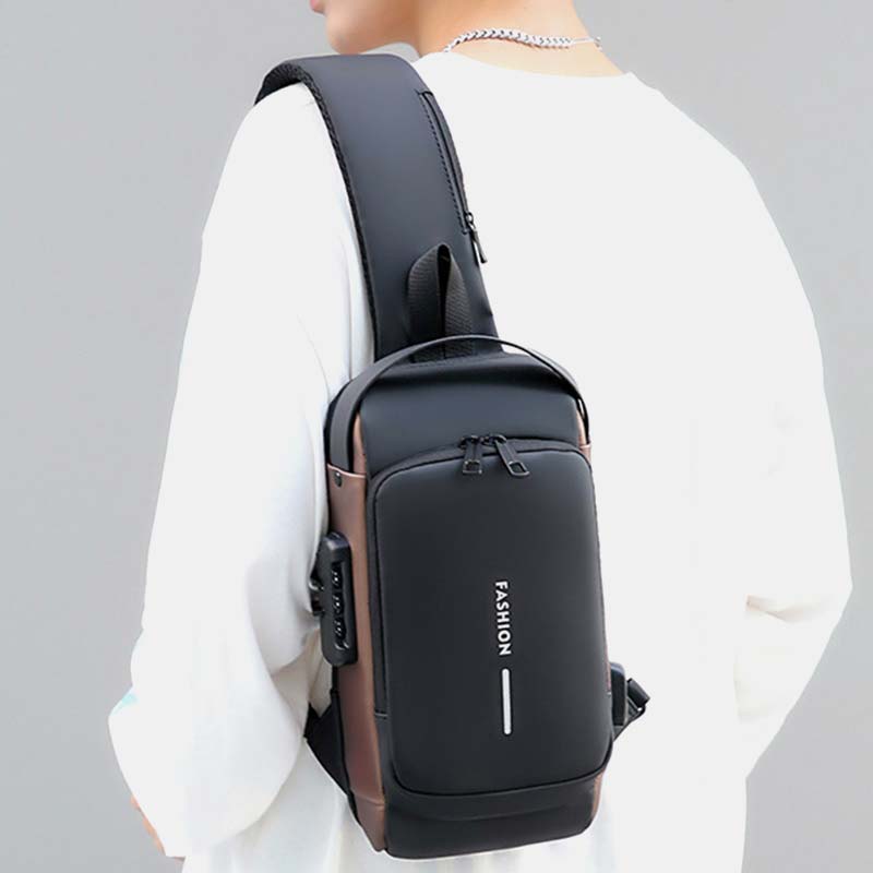 Diebstahlsichere, wasserdichte, lässige Schultertasche mit großem Fassungsvermögen, USB-Ladeanschluss und Reflektorstreifen