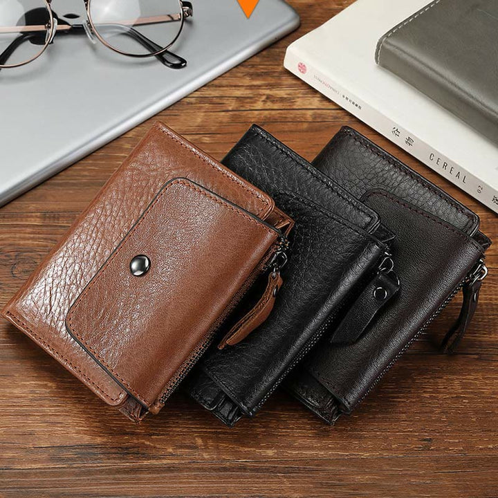Geldbörse Herren RFID Vintage Doppelt gefaltet Ölwachs Leder Geldbörse