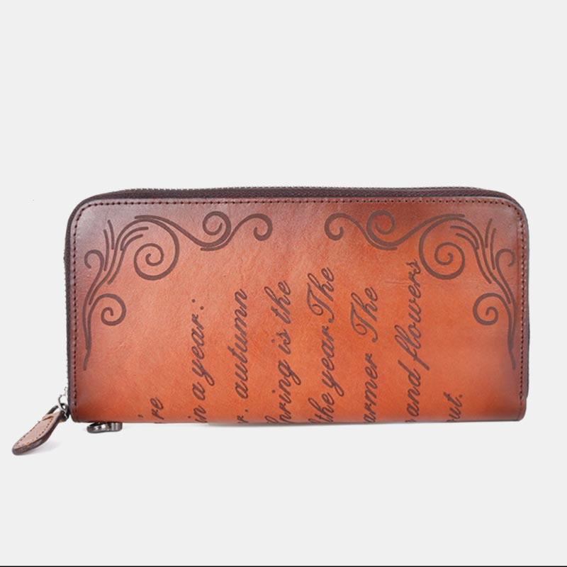 Geldbörse für Damen, Vintage, echtes Leder, bedruckt, für den täglichen Einkauf