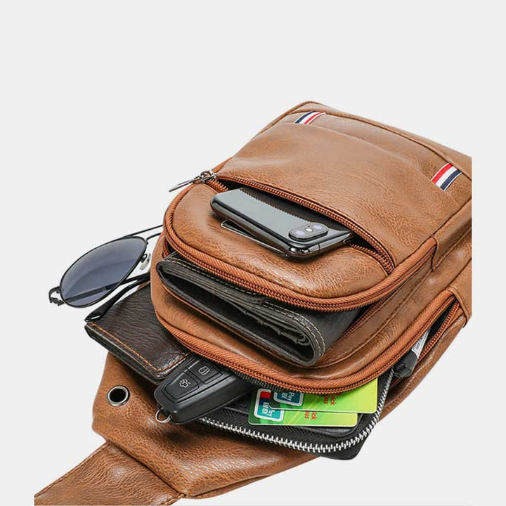 Sling Bag für Herren, wasserdichte Business-Umhängetasche aus braunem Leder