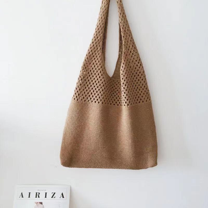 Einkaufstasche für Frauen im ethnischen Stil aus Wolle gestrickte Schultertasche