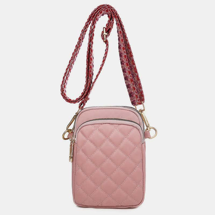 Gesteppte Umhängetasche mit dreifachem Reißverschluss, Handytasche, Schultertasche für Frauen und Mädchen