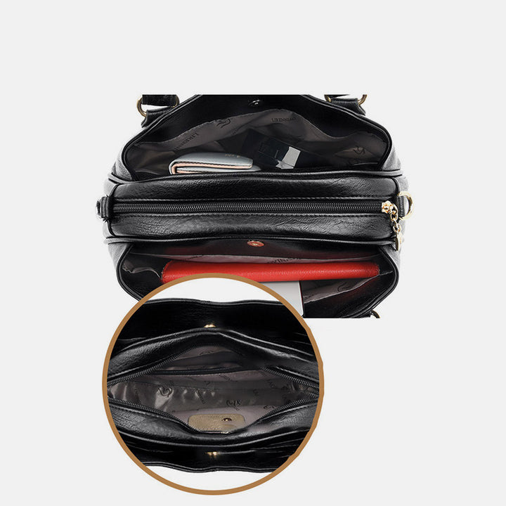 Damen Dreifach-Umhängetasche aus Leder mit Henkel oben, Umhängetasche, Handtasche