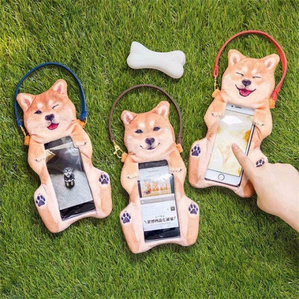 Handytasche für Damen, süßer Shiba Inu, transparenter Touchscreen