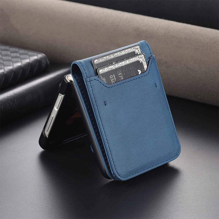 Handyhülle aus echtem Leder für Galaxy Z Flip3 / Flip2 mit Kartenhalter