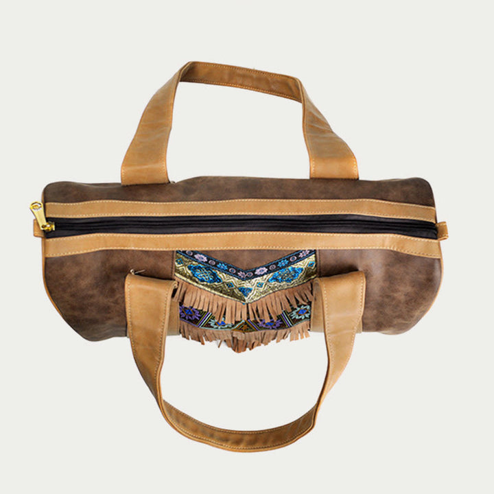 Tote für Damen im ethnischen Stil, PU-Leder, Quaste, Alltagshandtasche