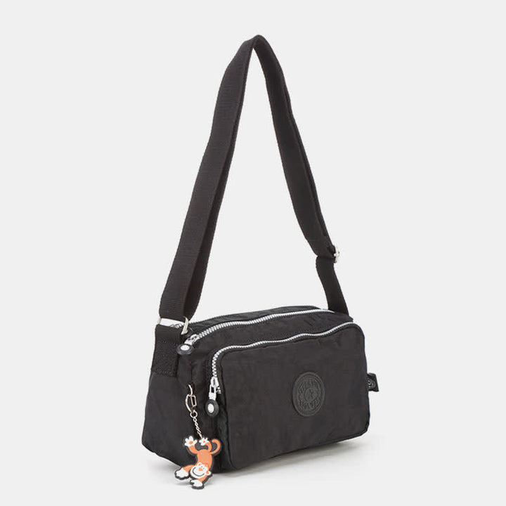 Umhängetasche für Damen, leichte Schultertasche aus Nylon mit Dreifach-Reißverschluss