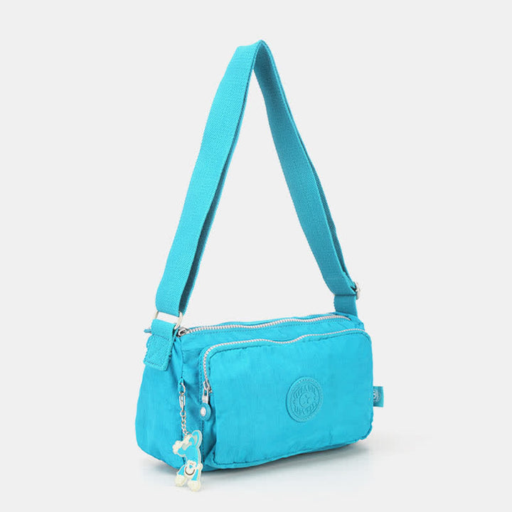 Umhängetasche für Damen, leichte Schultertasche aus Nylon mit Dreifach-Reißverschluss
