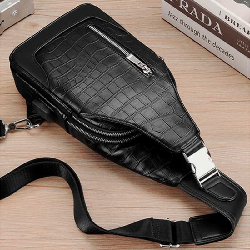 Sling-Rucksack aus Krokodil-Maserungsleder für Herren, Schultertasche, Reise-Tagesrucksack