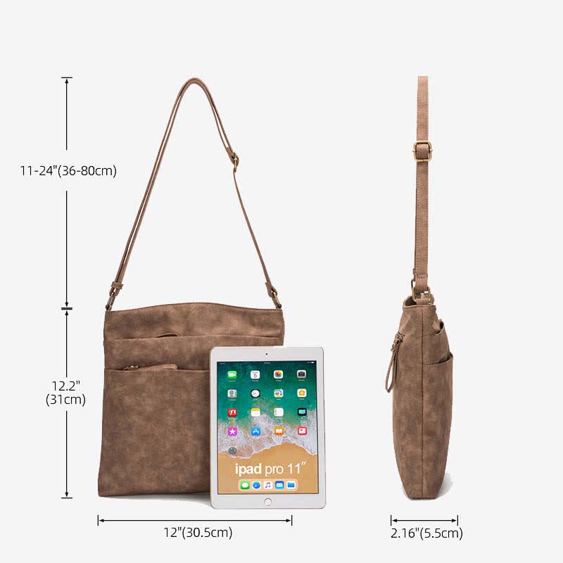 Umhängetaschen für Damen, mittlere Größe, 3 Reißverschlüsse, Schulterhandtasche aus Leder