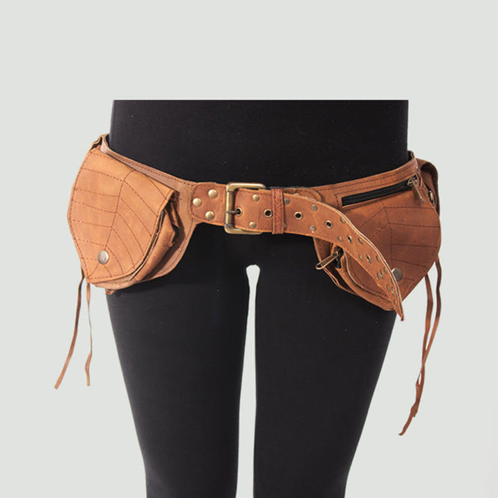 Gürteltasche für Damen, Vintage, mittelalterlich, mit genietetem Gürtel