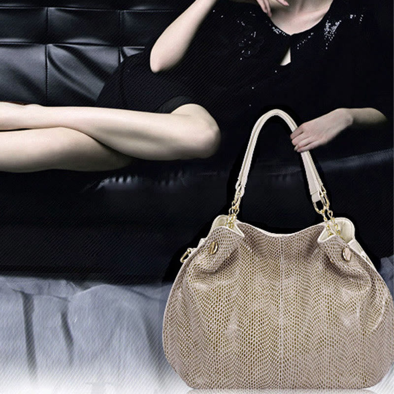 Glänzende Schlangenhaut-Grain-Tasche für Damen aus echtem Leder