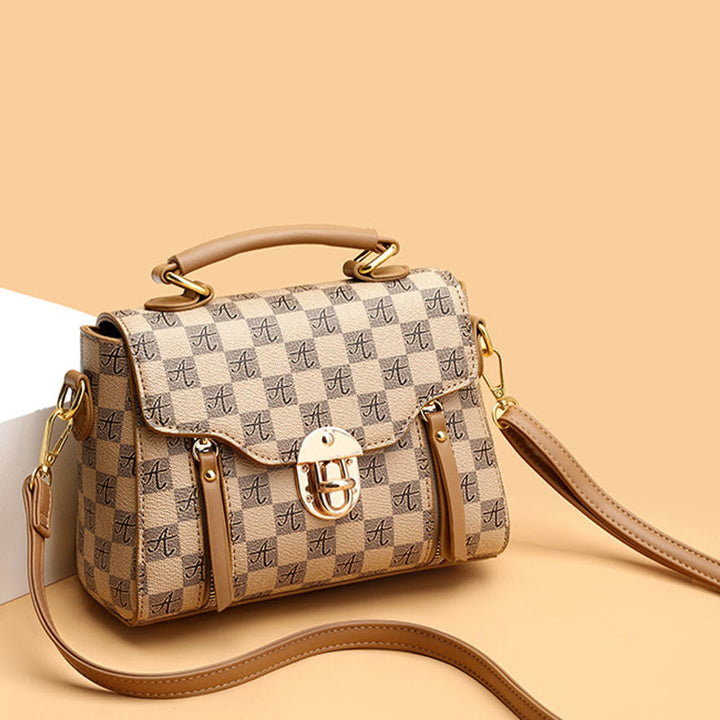 Klassische karierte Prägung Handtasche Damen Vegan Leder Retro Umhängetasche