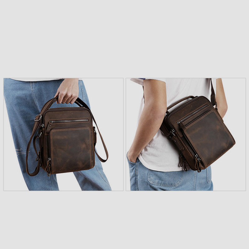 Kleine Umhängetasche für Herren, mehrere Taschen, echtes Leder, Umhängetasche