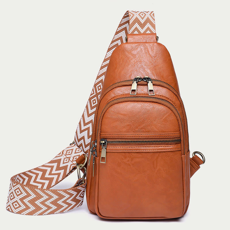 Schultertasche für Damen, breite Riemen, Retro-Umhängetasche aus Leder