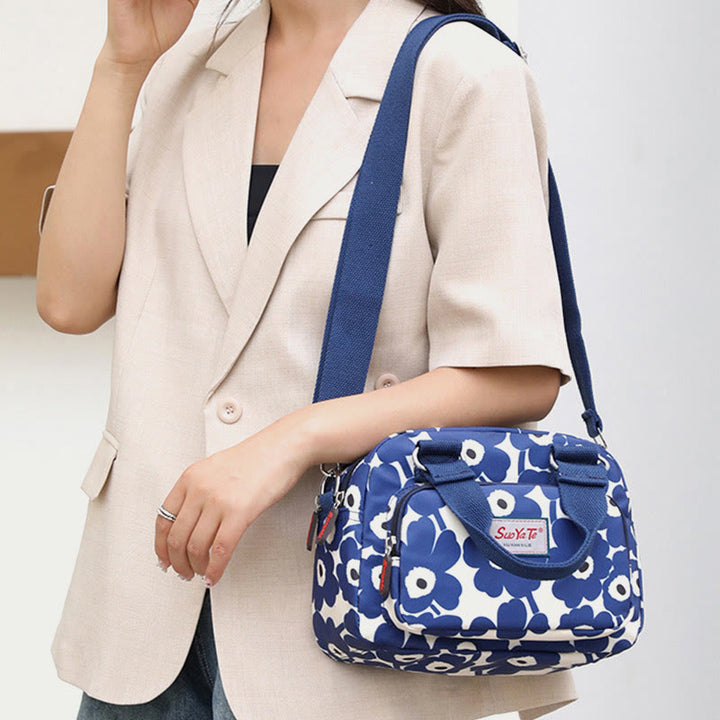 Umhängetasche aus Nylon für Damen, Handtasche mit buntem Blumendruck