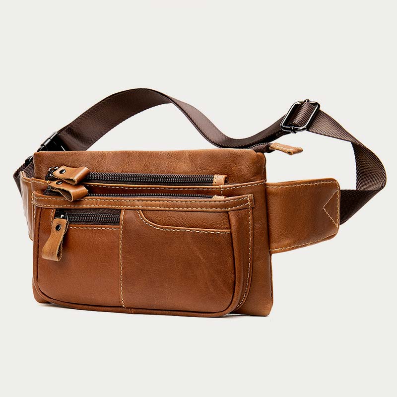 Klassische Sling Bag aus Leder für Herren, Gürteltasche mit verstellbarem Riemen