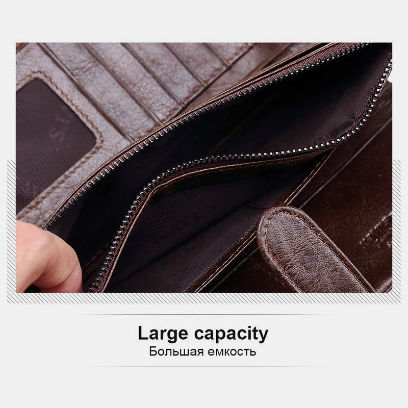 Retro Splicing Lange Schlanke Geldbörse Echtes Leder Dreifach gefaltete Brieftasche