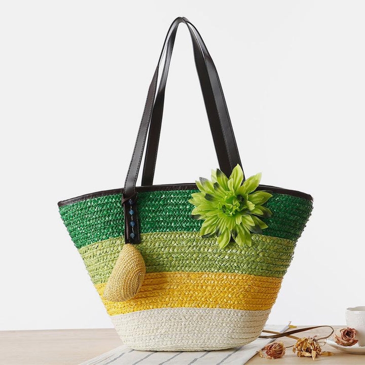 Sommerblumen-Strandtasche aus gewebtem Stroh, Reisetasche