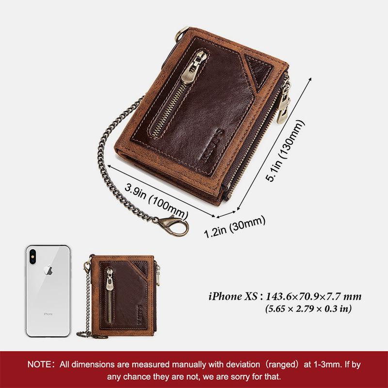 Vintage RFID Echtleder Bifold Münzgeldbörse mit Kette