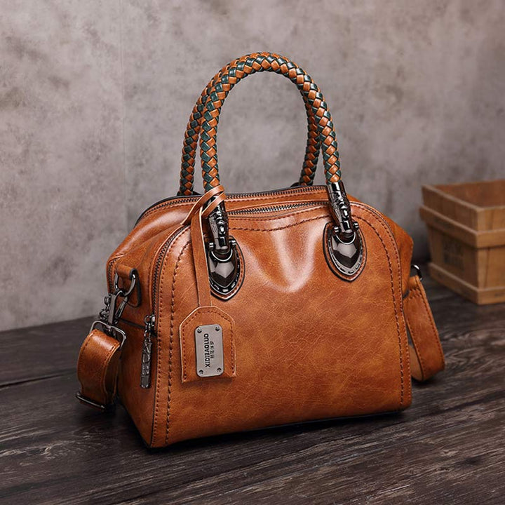 Vintage Leder Satchel Handtasche Top-Griff Tasche mit Cross Body Strap
