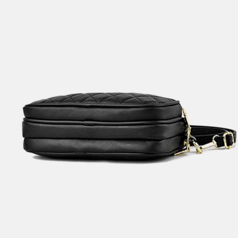 Umhängetasche mit drei Reißverschlüssen, gestepptes Leder, Schultertasche für Damen