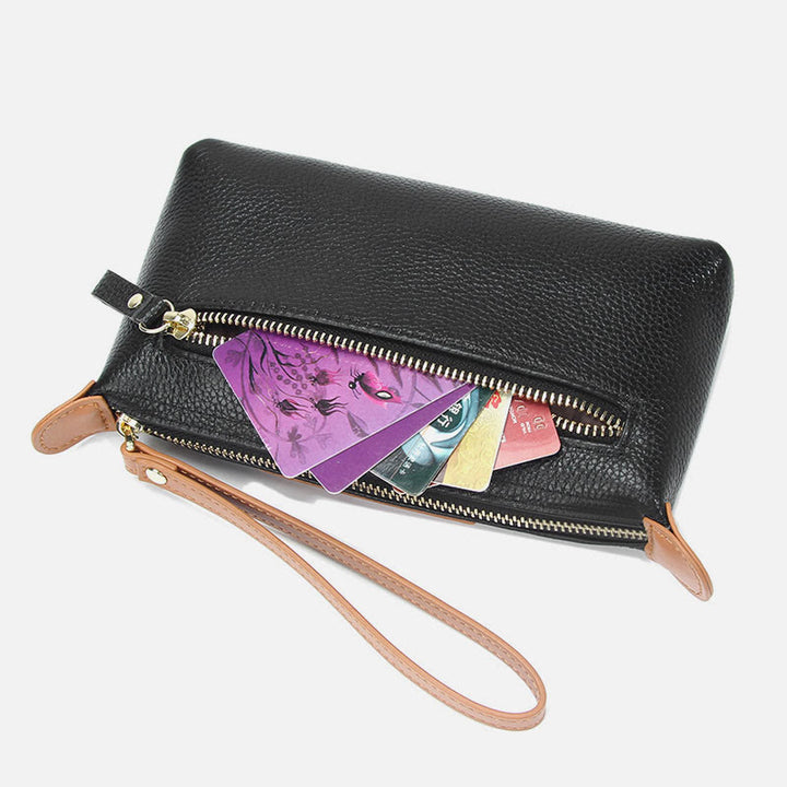 Handliche Clutch aus Leder, leicht, groß, für das Handgelenk, mit Reißverschluss