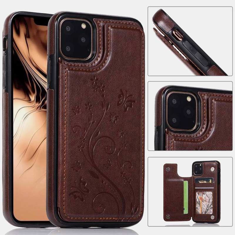Handyhülle mit Ständer für iPhone mit Kartenhalter, doppelter Magnetverschluss