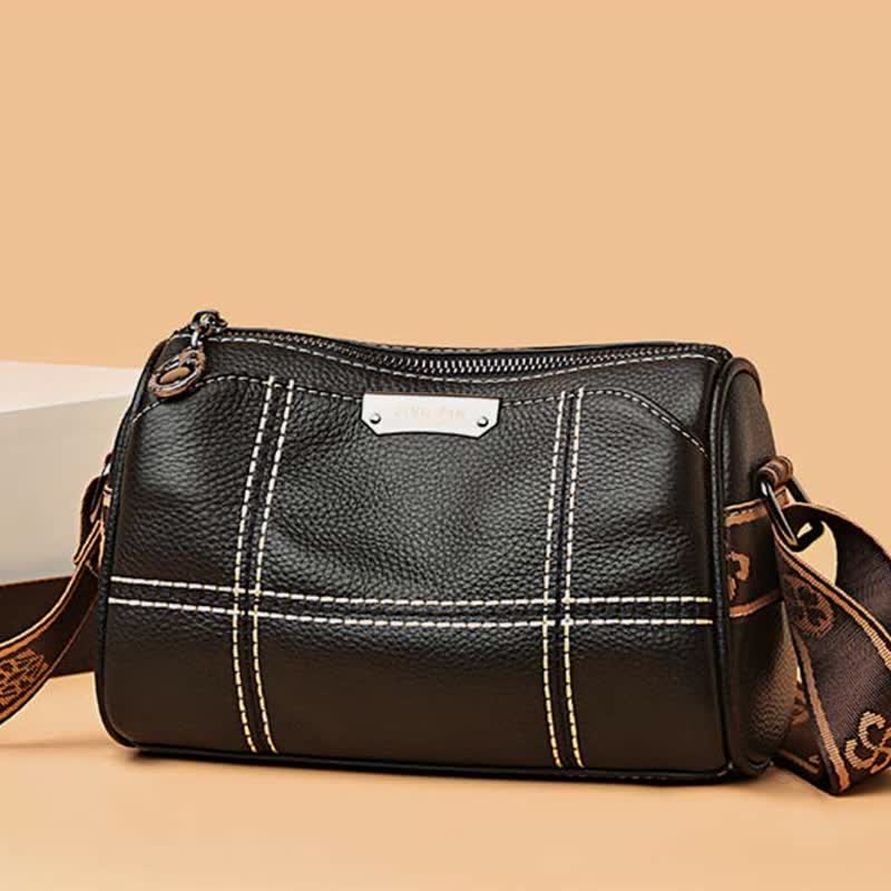 Kleine Umhängetasche aus echtem Leder mit drei Fächern, Schultertasche für Damen