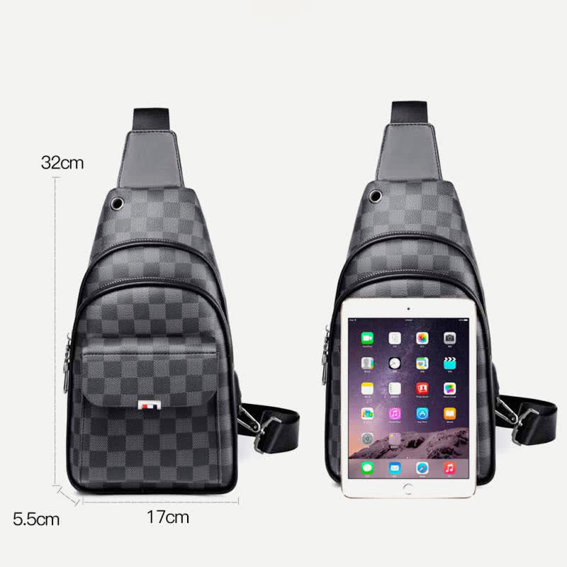 Lässiger Tagesrucksack aus Leder, Schultertasche, Brusttasche mit USB-Ladeanschluss