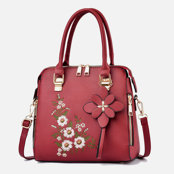 Florale Lederhandtasche für Damen, elegante Umhängetasche