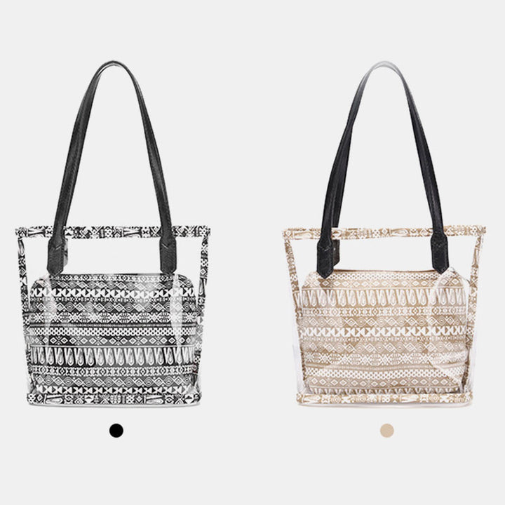Große, transparente Boho-Tragetasche, wasserdichte PVC-Umhängetasche mit Innentasche