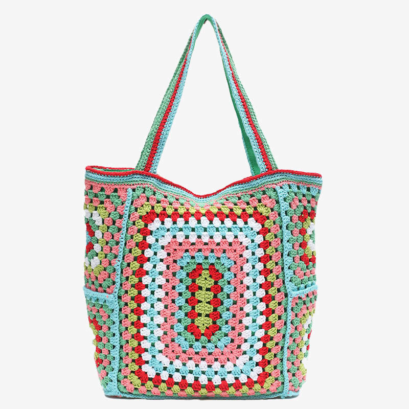 Vintage Tote für Frauen tragbare Pendlertasche handgestrickte Schultertasche