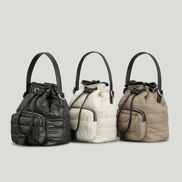 Puffer-Beuteltasche mit Kordelzug für Damen, Daunen-Umhängetasche, gesteppte Umhängetasche