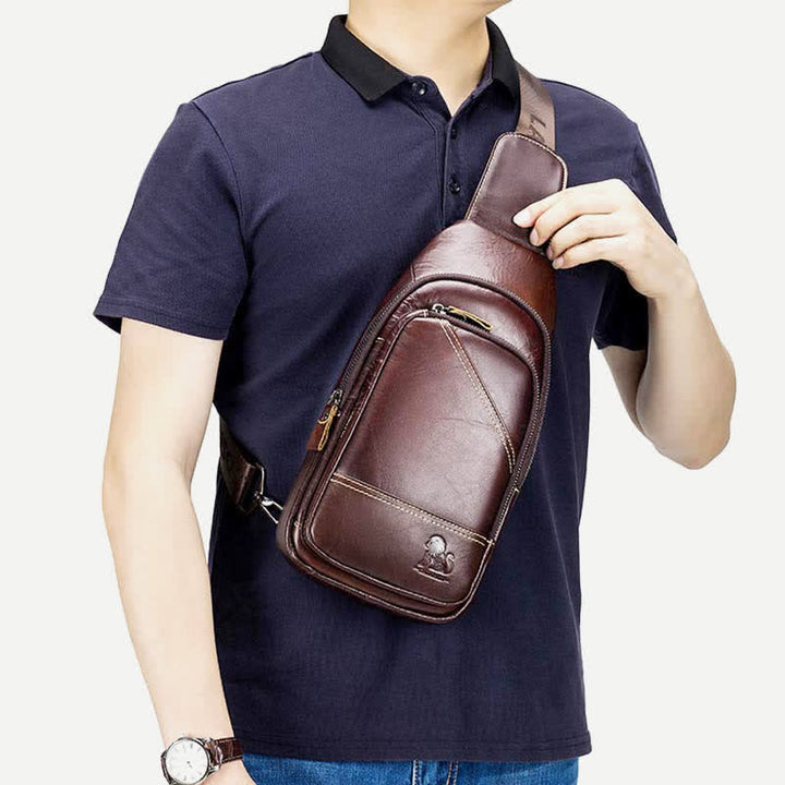 Rindsleder Leder wasserdicht Casual Sling Bag Daypack Schulter Brust Tasche
