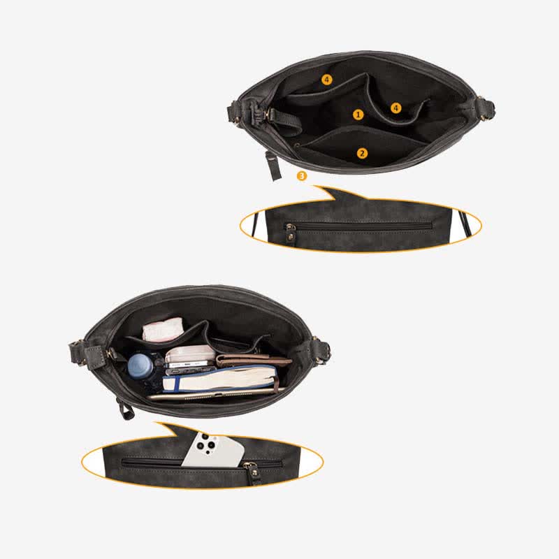 Umhängetaschen für Damen, mittlere Größe, 3 Reißverschlüsse, Schulterhandtasche aus Leder